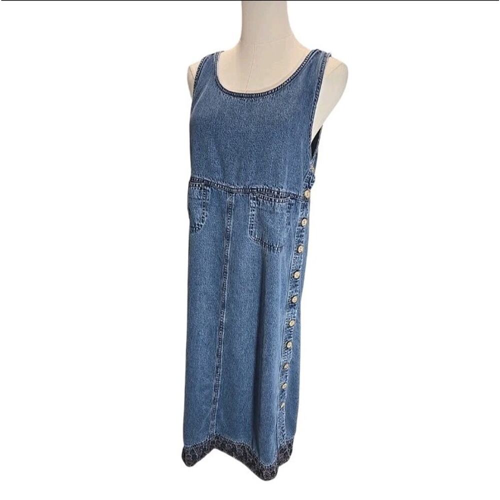 J. Jill Vintage 90s Embroidered Denim Tencel Midi Jumper Dress SP Cottagecore